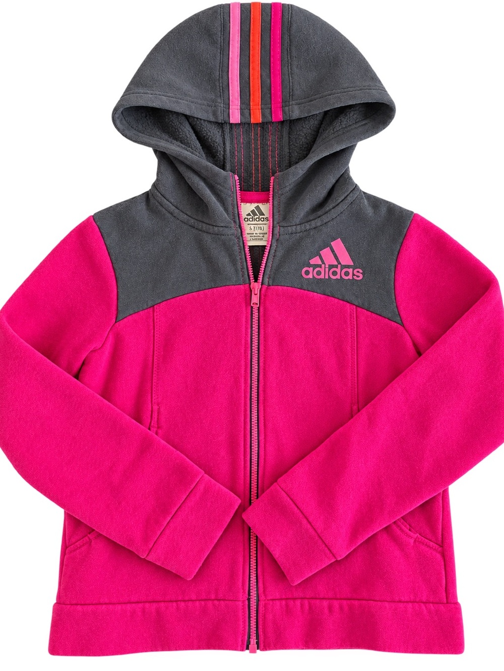 Adidas Girls Hot Pink & Gray Full Zip Hoodie Jacket Size 6